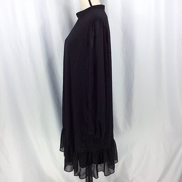 BCBG Paris Sheered Long Sleeve Dress Womens Size XXL Black Metallic Ruffle MIni - Picture 8 of 15